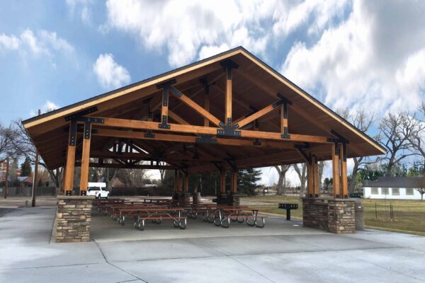 Lumber Pavilion with Stone Cement Base