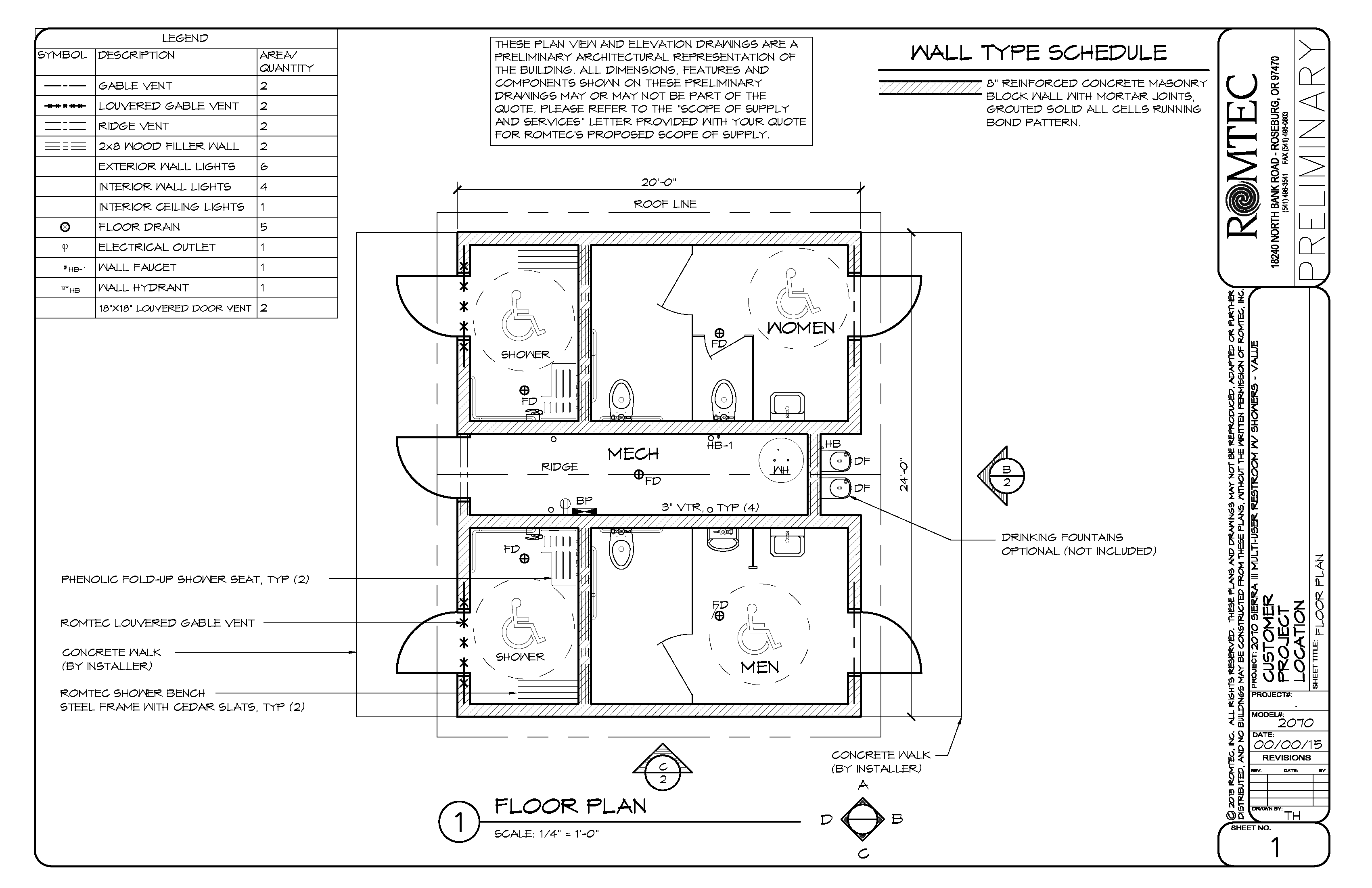 model-2070-medium-shower-restroom-site-built Plans for a Medium Sized Shower Building with Bathrooms and Drinking Fountains