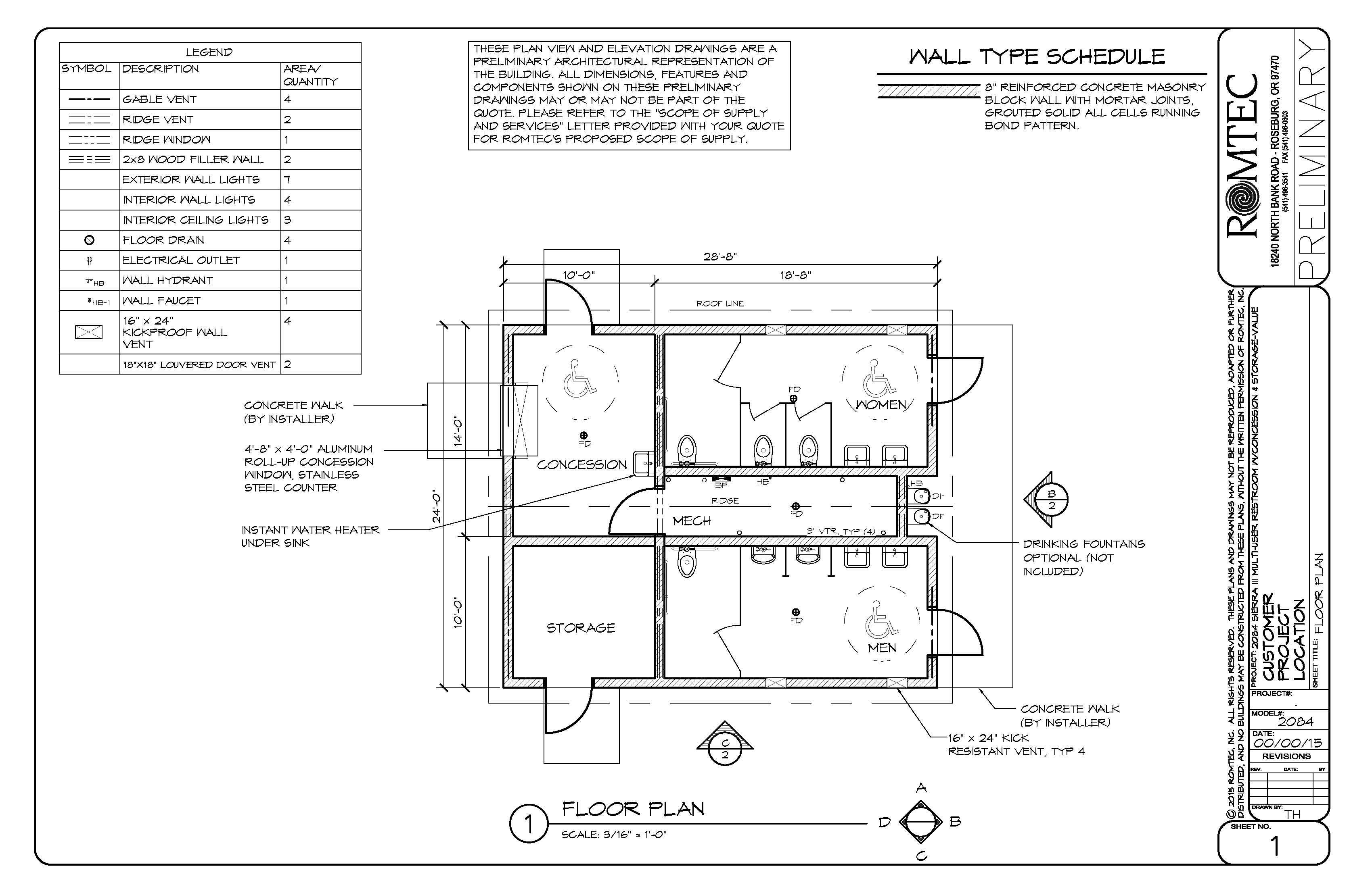 Large Concession Stand Structure with Multi-User Restrooms and Storage Room