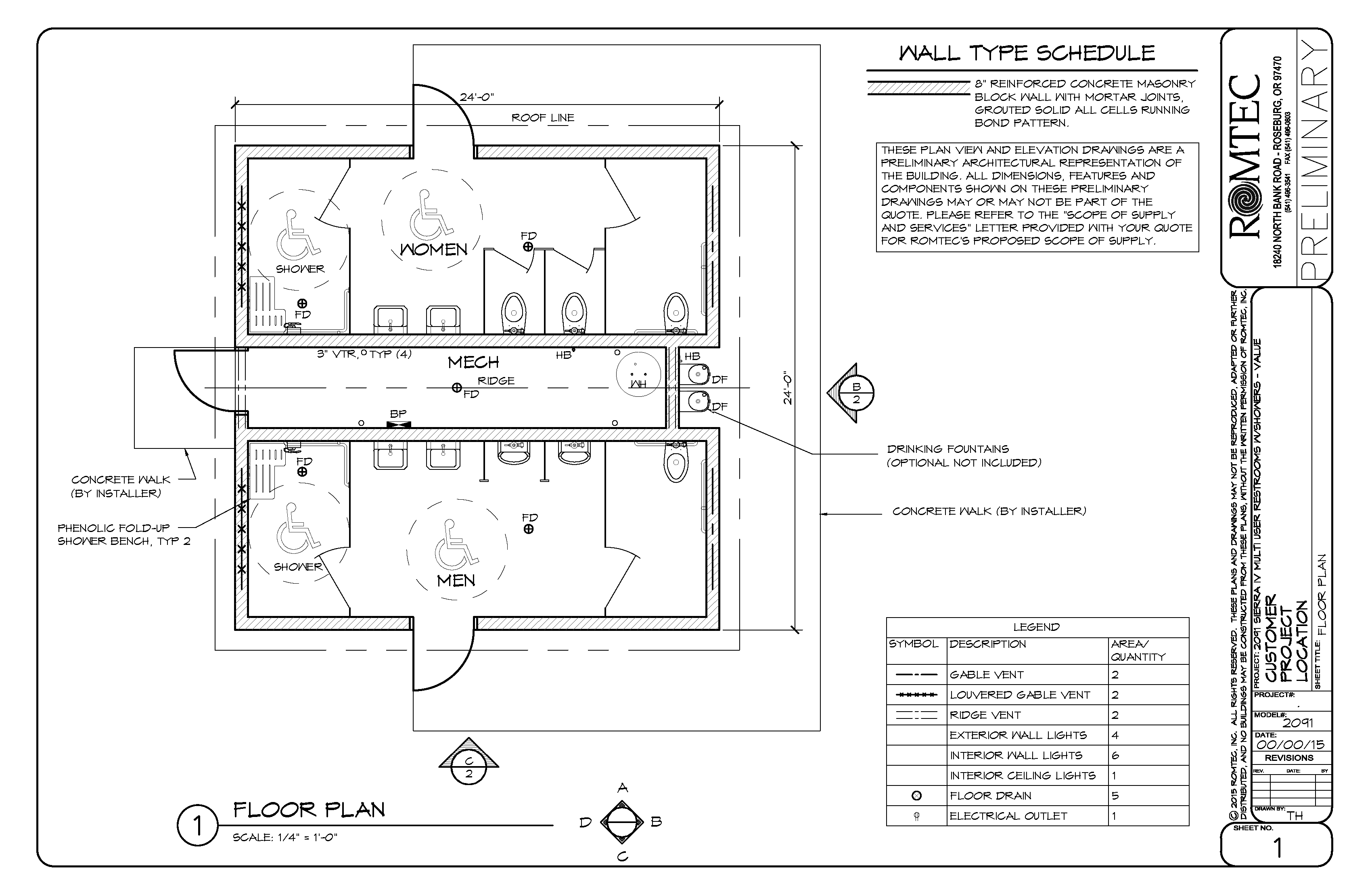 Drawings for a Large Shower Facility with Accessible Side Entry