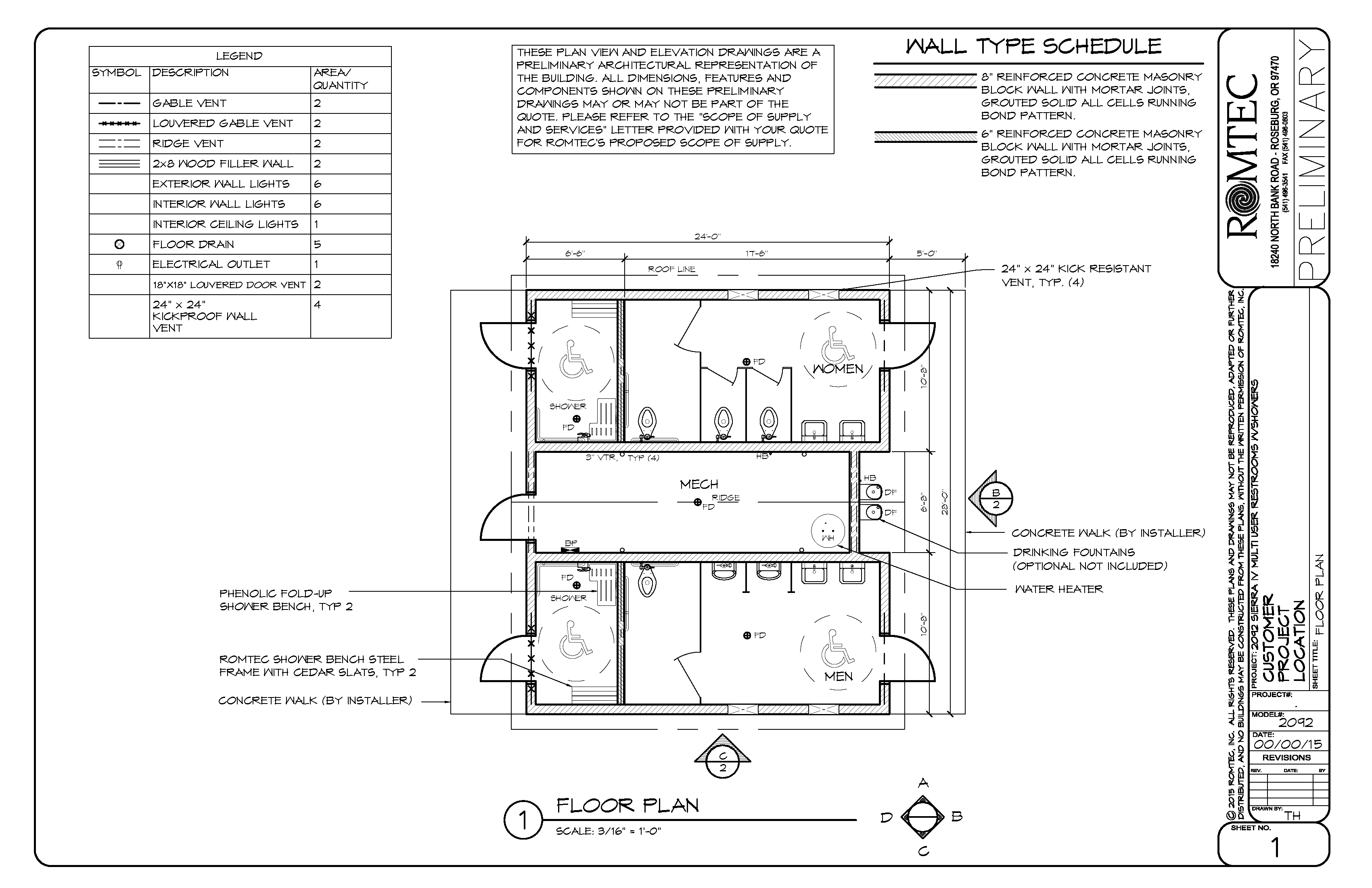 Plans for a Large Shower and Restroom Structure for Park Settings