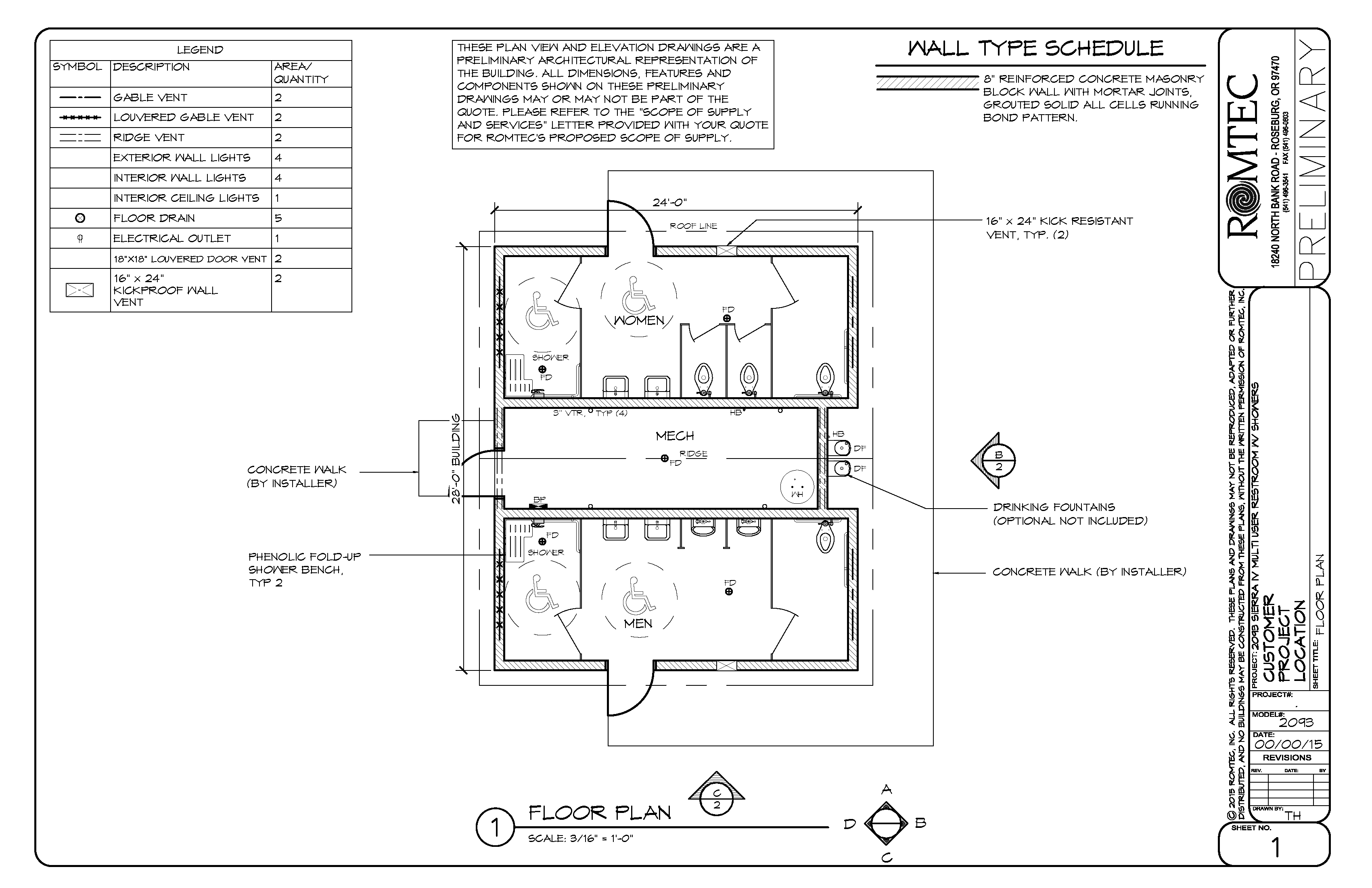 Drawings for a Large Shower Structure with Toilets, Urinals and Sinks
