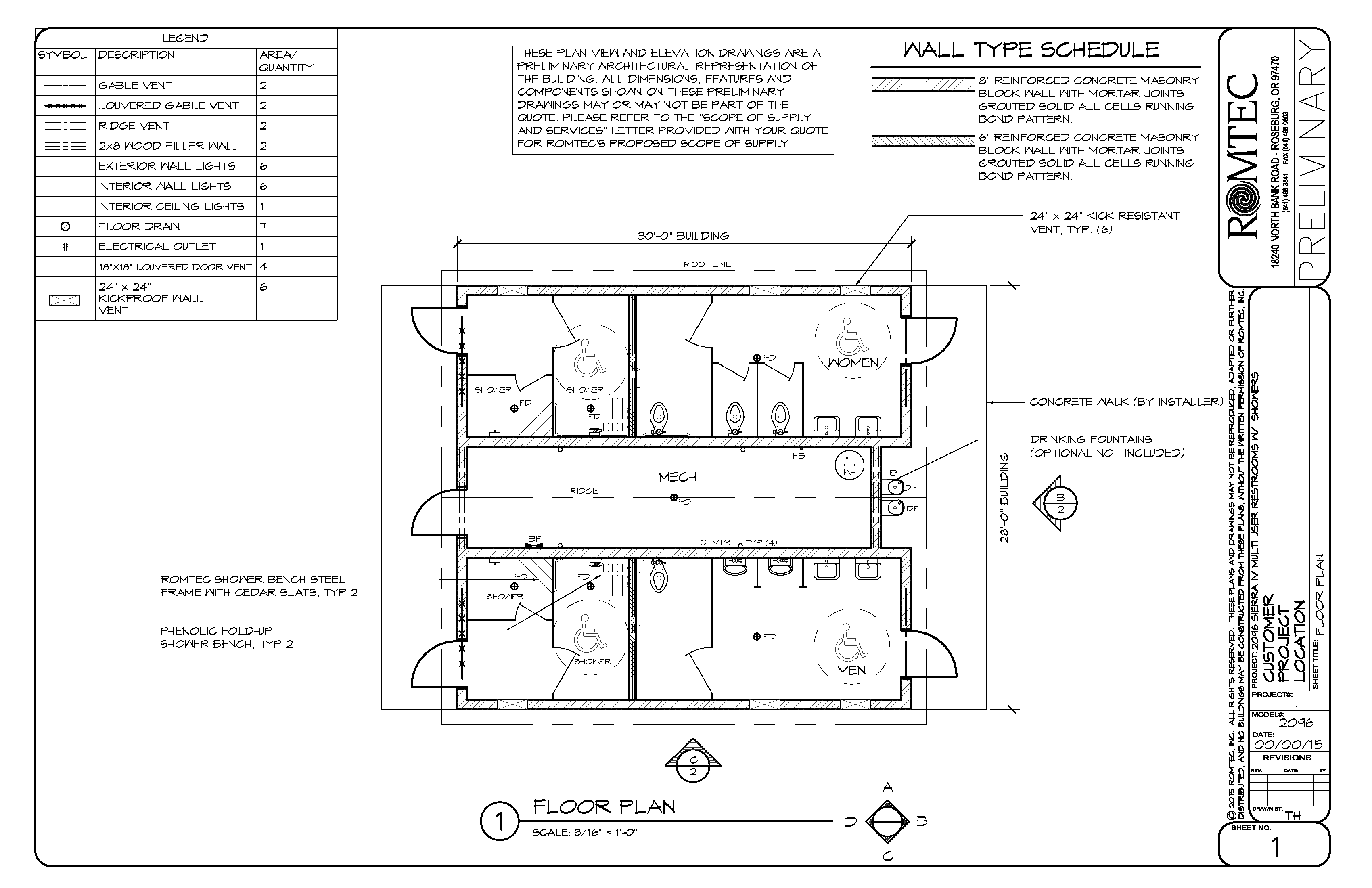 Large Showers Building with Four Showers and Toilets