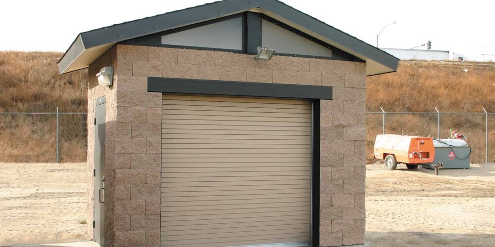 Concrete Equipment and Control Building with Vehicle Door