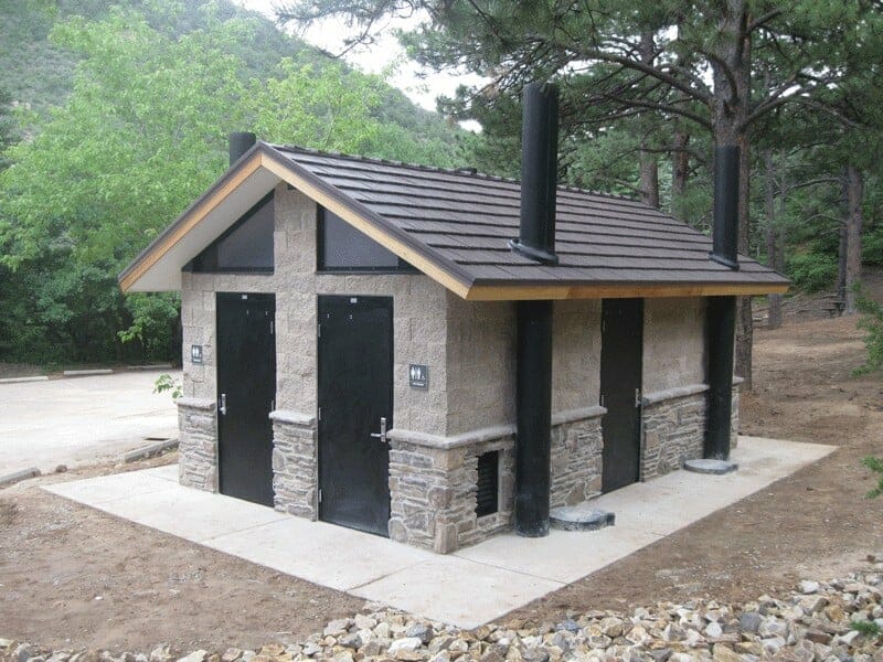 Low Cost Four Person Waterless Restroom with Additional Room for Storage