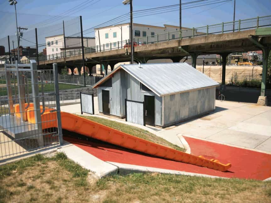 Corrugated Metal Exterior on Playground Restroom