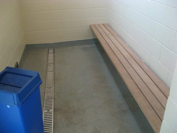 Shower Interior with Wooden Bench