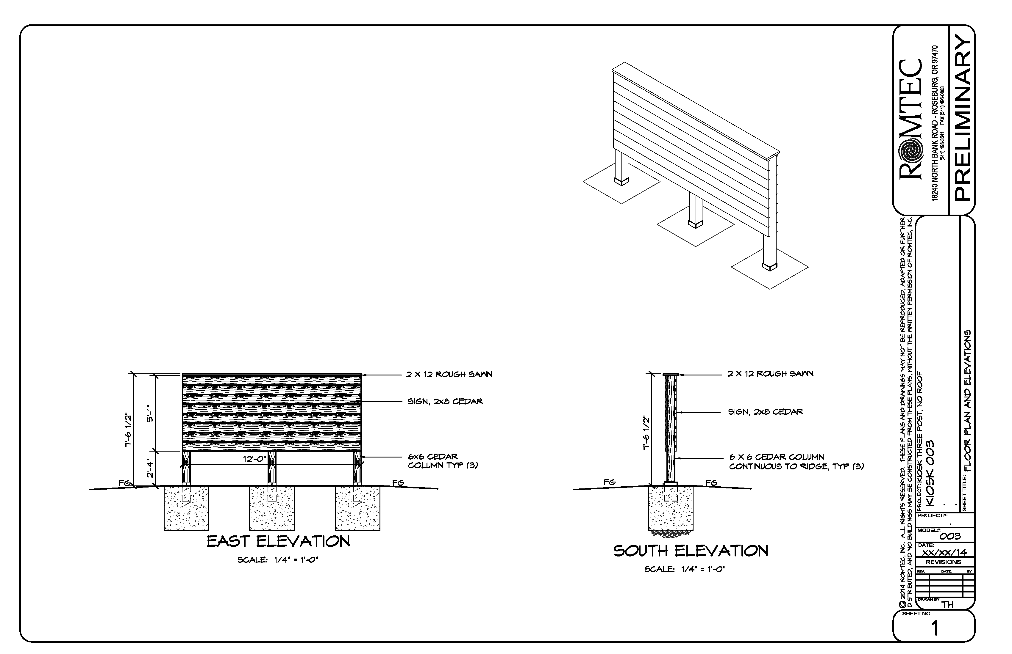 Design Drawings for an Uncovered Three Post Wood Kiosk 