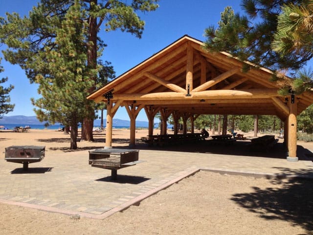 Beach Pavilion with Log Post