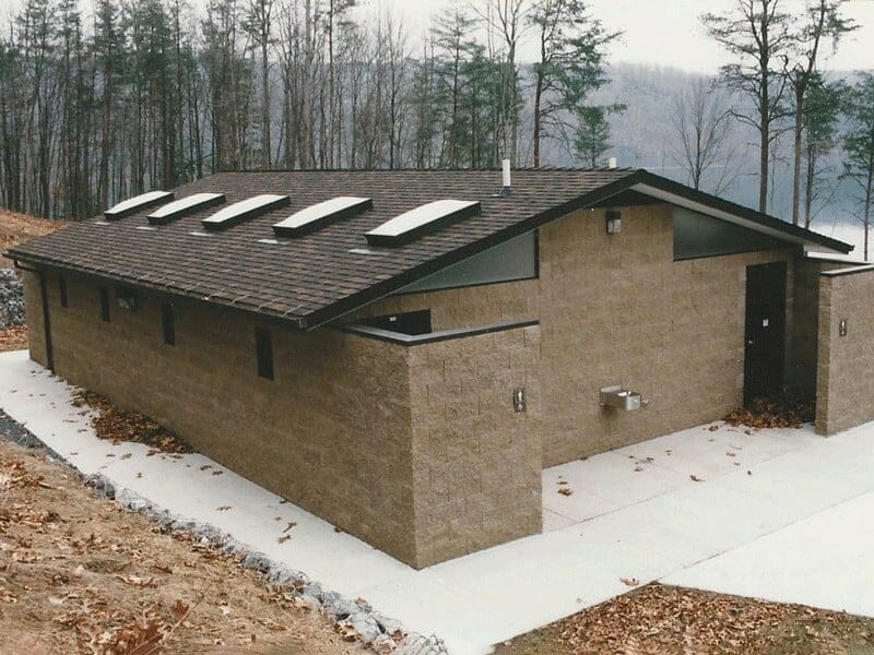 Large Shower and Restroom with Durable Concrete Block Structure