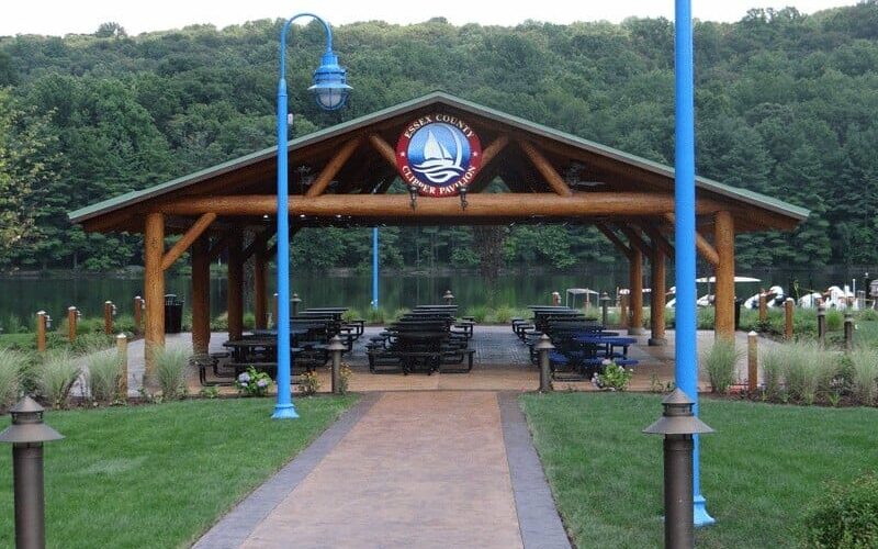 Large Log Post Pavilion by River