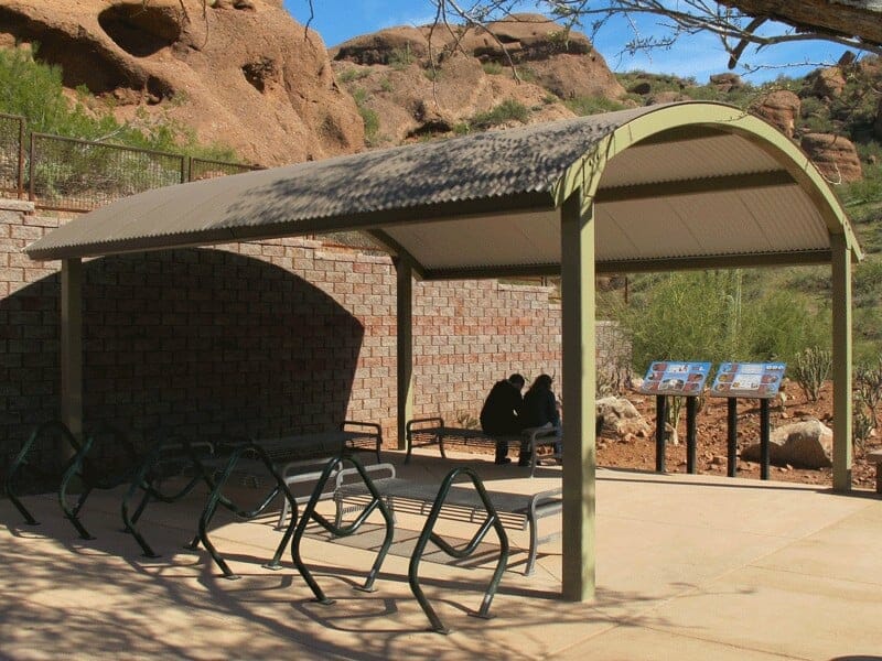 Great Looking Trailhead Pavilion with Curved Metal Roof