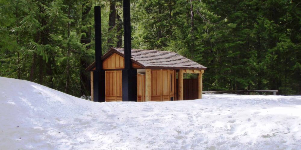 Large Log Post Pavilion at Beach