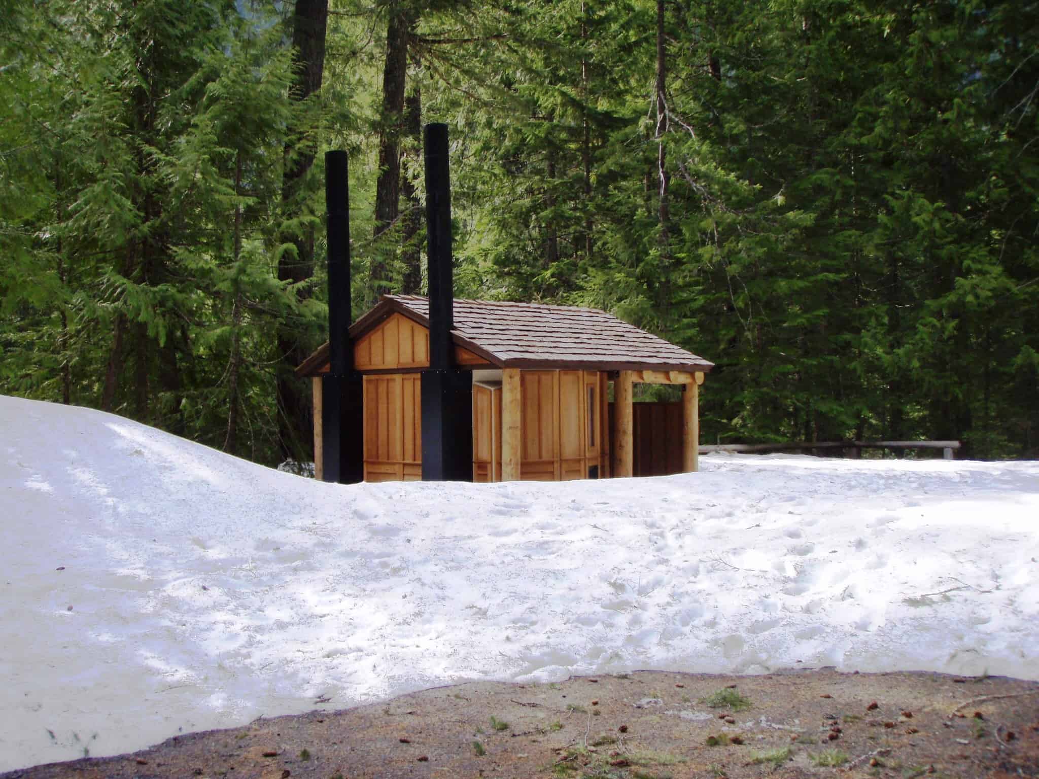 Large Log Post Pavilion at Beach