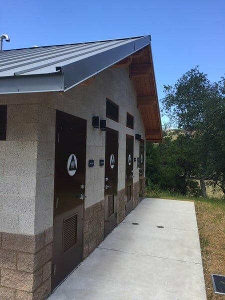 Restroom Shower with Colored CMU Block Wainscot
