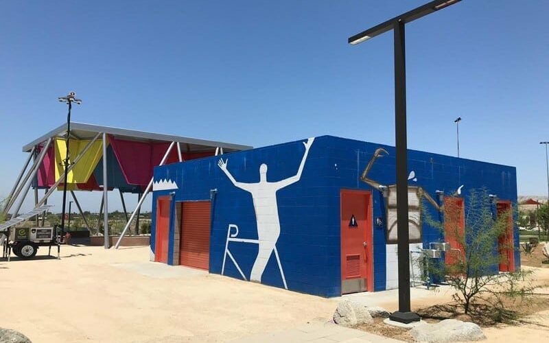 Painted Block Square Building with Rollup Door