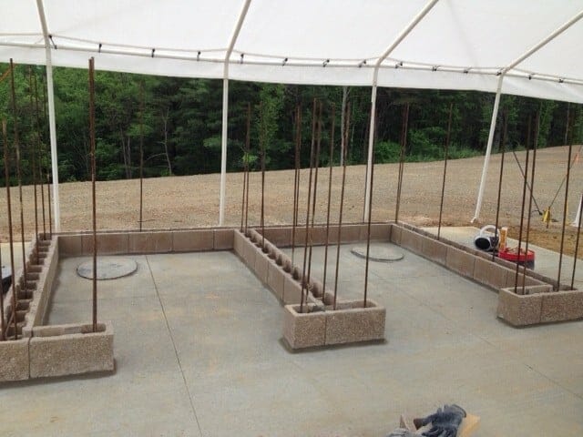 First Course of Concrete Masonry Units Being Installed