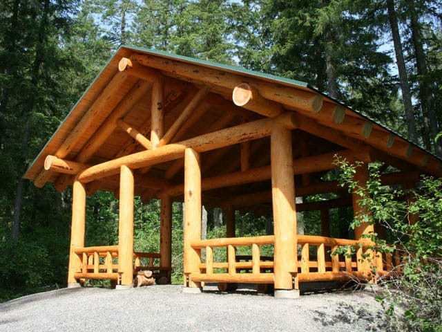 Log Post Pavilion with Hand Rails