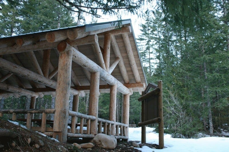 Large Log Post Pavilion with Benches and Handrails