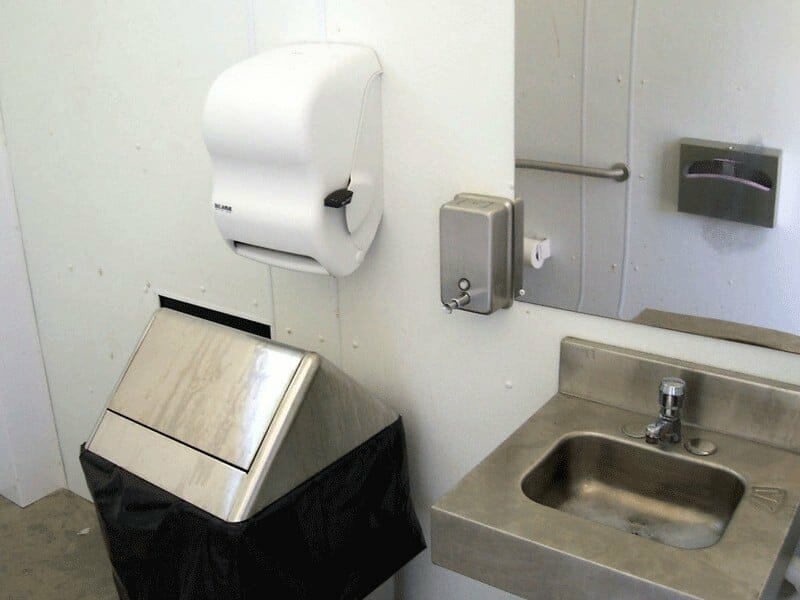 Stainless Steel Sink with Soap Dispenser and Paper Towel Dispenser