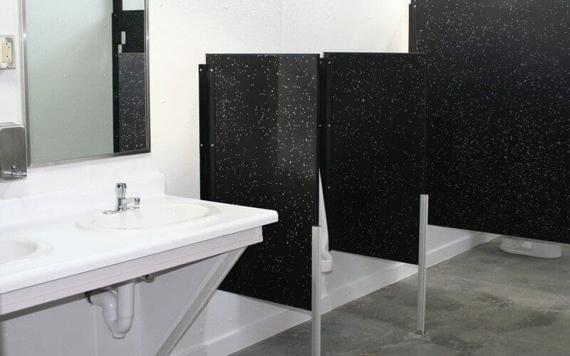 Attractive Black HDPE Privacy Barriers and Porcelain Sinks