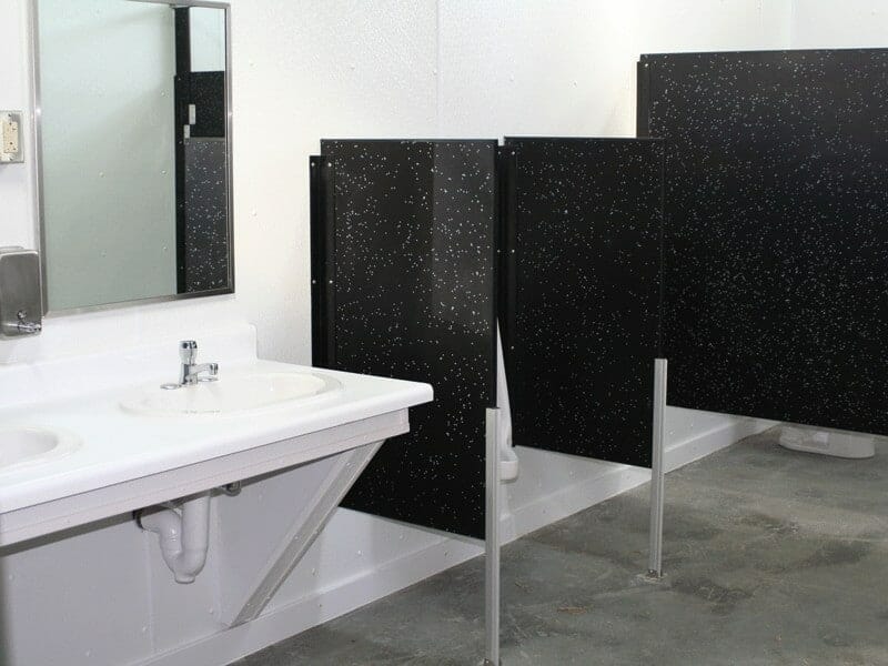Attractive Black HDPE Privacy Barriers and Porcelain Sinks