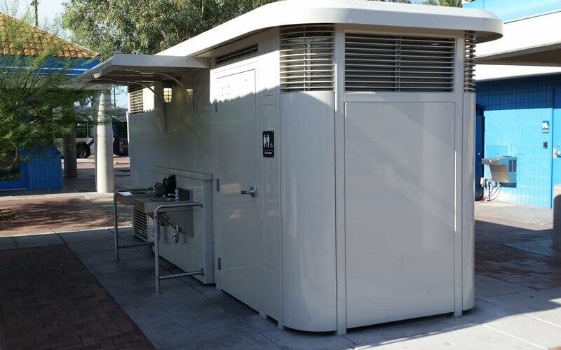 Sidewalk Restroom with Exterior Sinks Power Coated Exterior and Interior Occupancy Lights