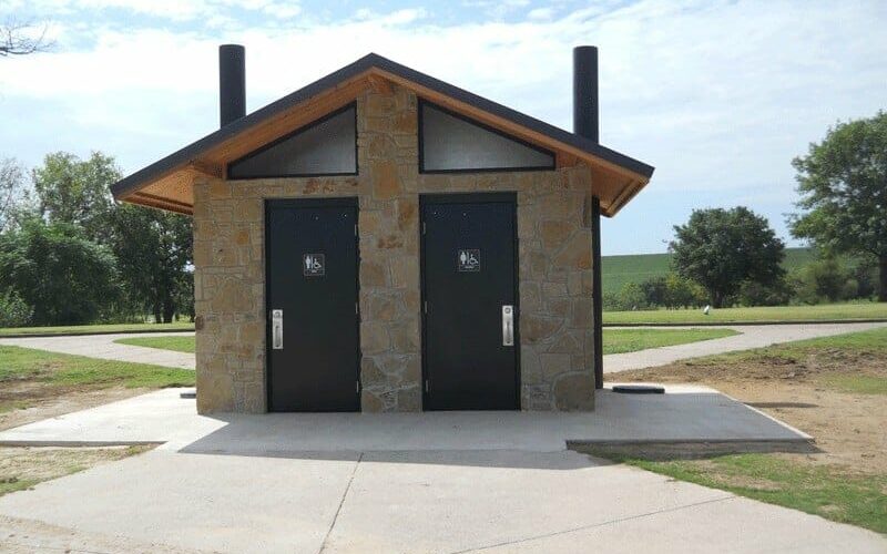 Great Looking Vault Toilet Structure at Golf Course
