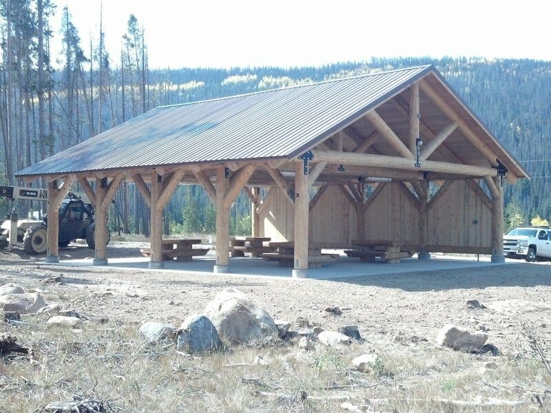 Large Log Post Pavilion in Visitor Center