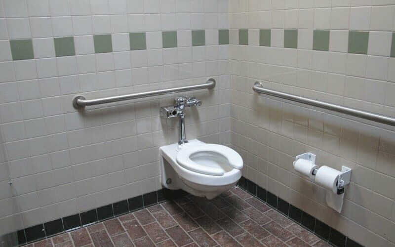 Porcelain Toilet with Steel Grab Bars