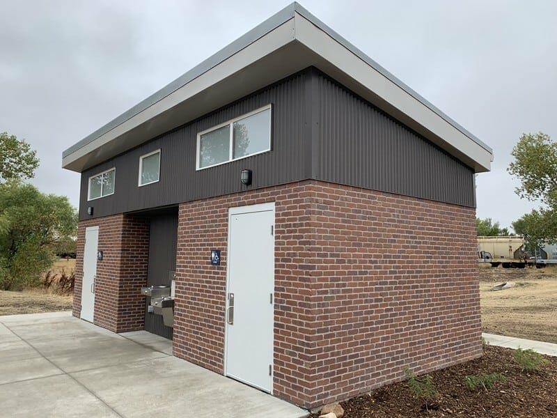 Single Sloped Roof on Brick Bathroom
