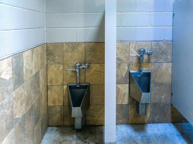 Blue Painted Concrete with Tile Wainscoting