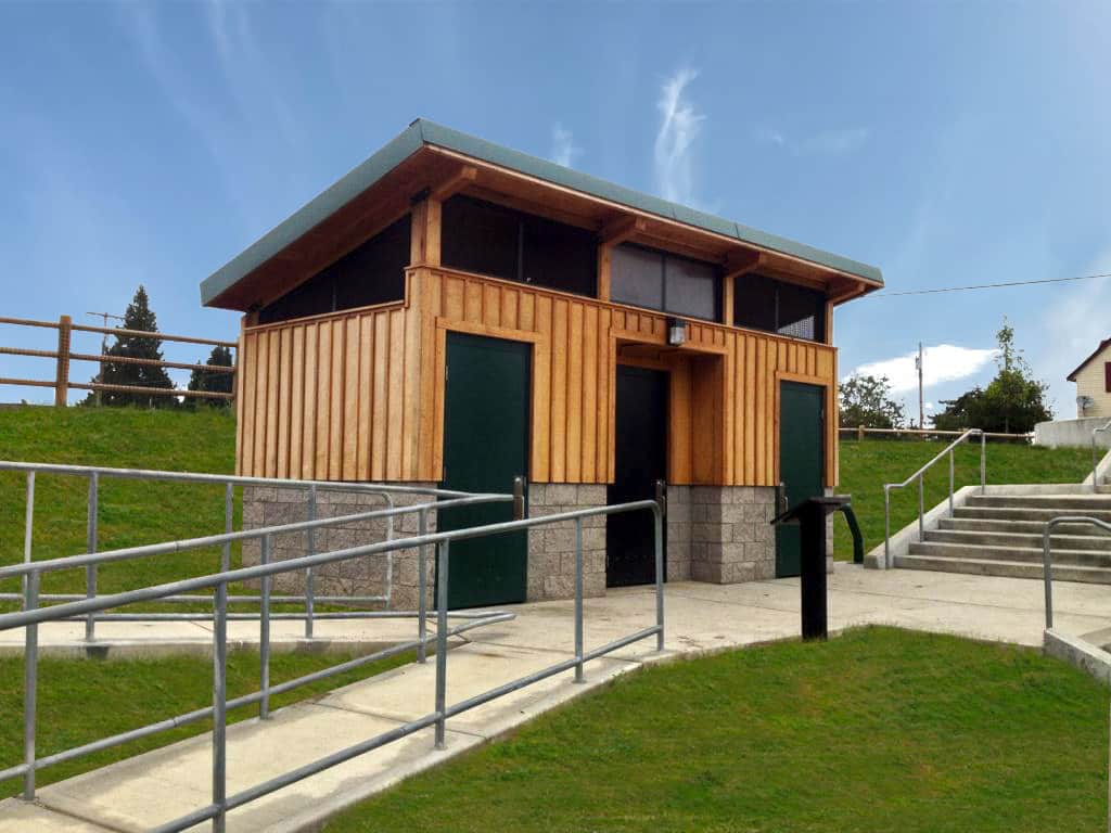 Medium Sized Restroom Building with Cedar Board and Batten