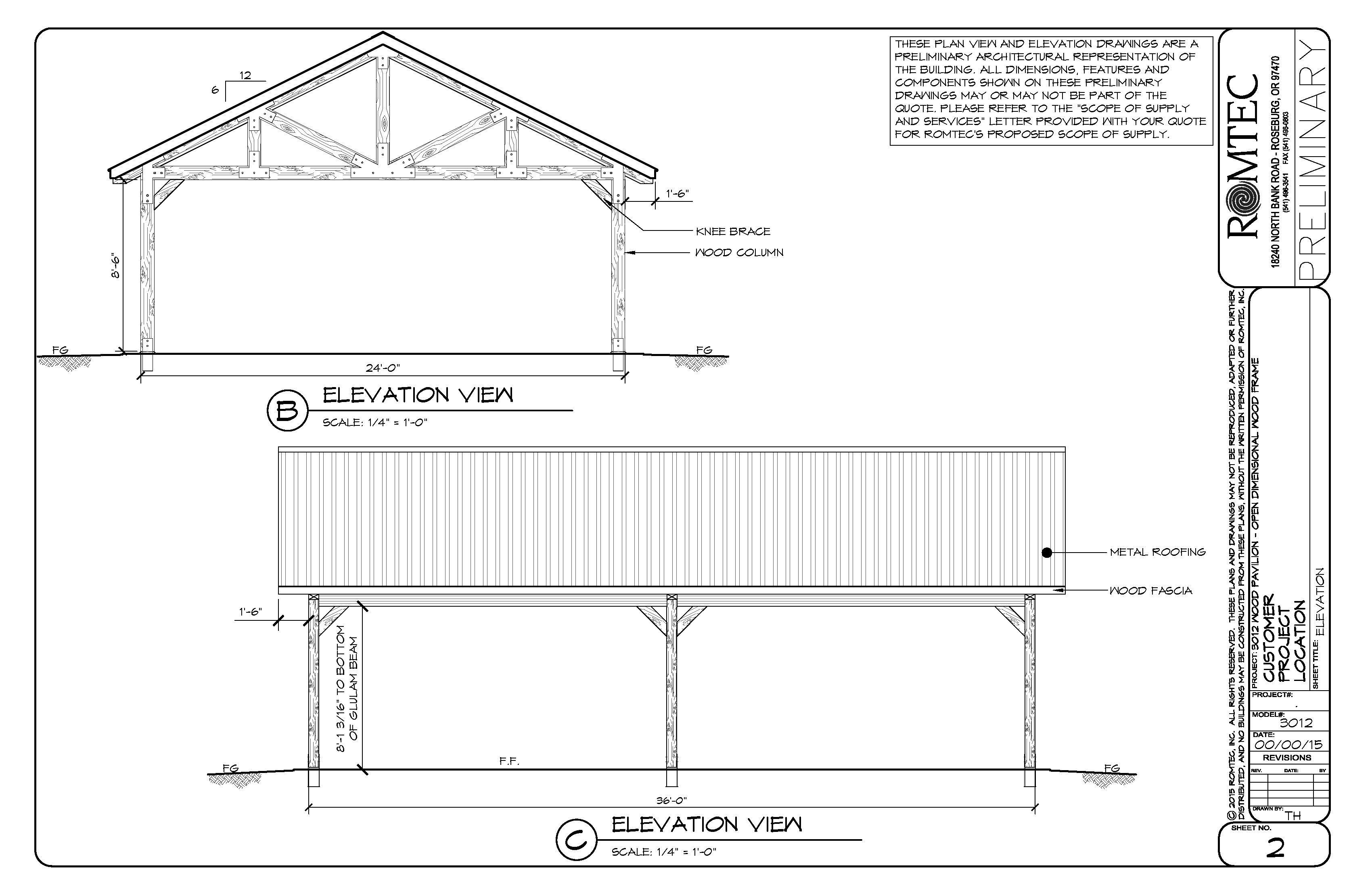 Drawings for a Large Lumber Shelter with Metal Roofing