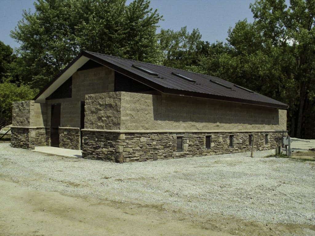 Large Standard Showers and Restrooms Facility with Concrete Block and Stone Exterior