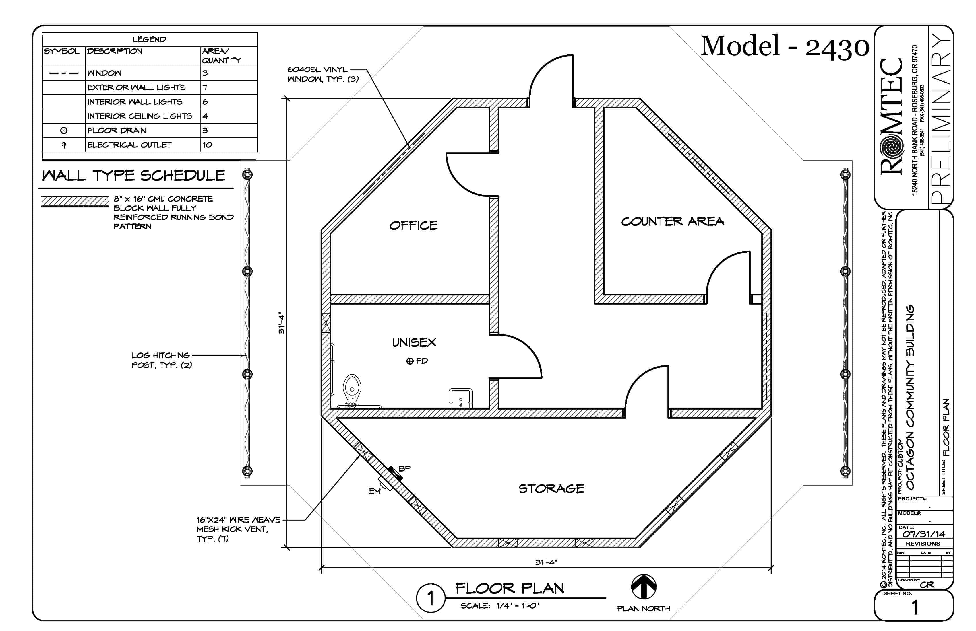 plans-for-model-2430-small-community-building-hexagon Small Hexagon Building with Offices, Concession, Storage and Restroom