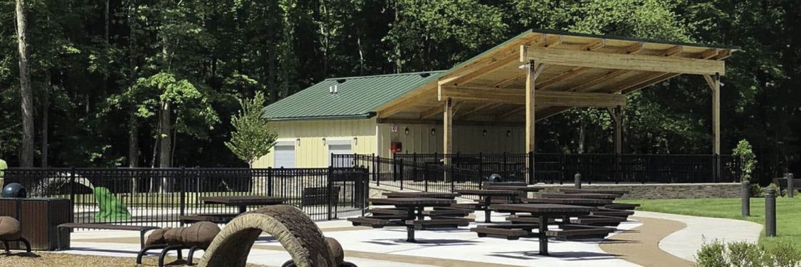 Custom Restroom Concession with Dimensional Lumber Sloped Pavilion