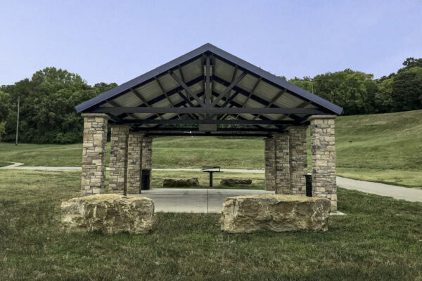 Large Steel Pavilion with Stone Base