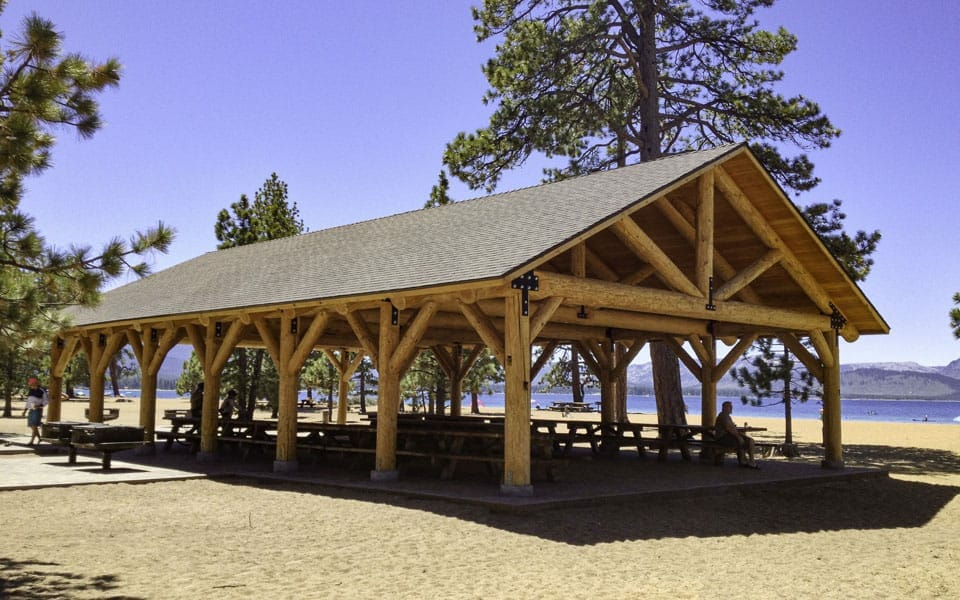 Large Log Pavilion over Picnic Area