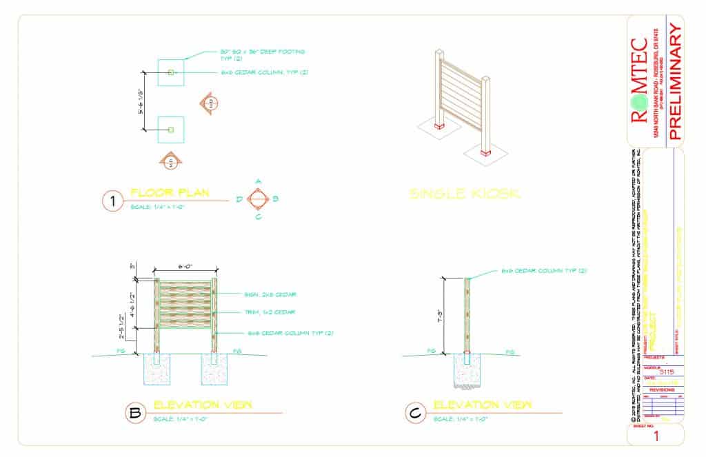 Two Post Wood Kiosk with Backboard for Information Posting