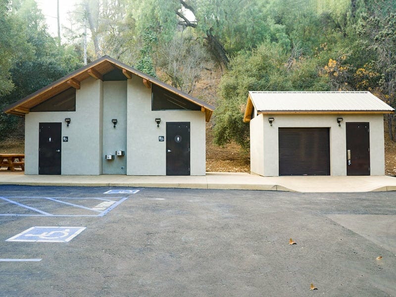 Control Building with Vehicle Access Doors and Exterior Lighting