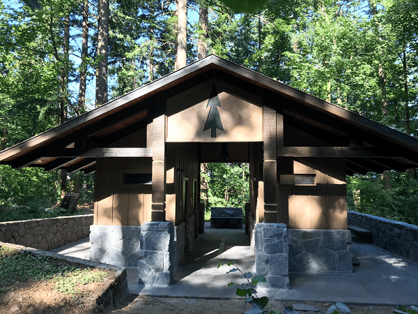 Unique Vault Restroom Building in Forest Service Campground