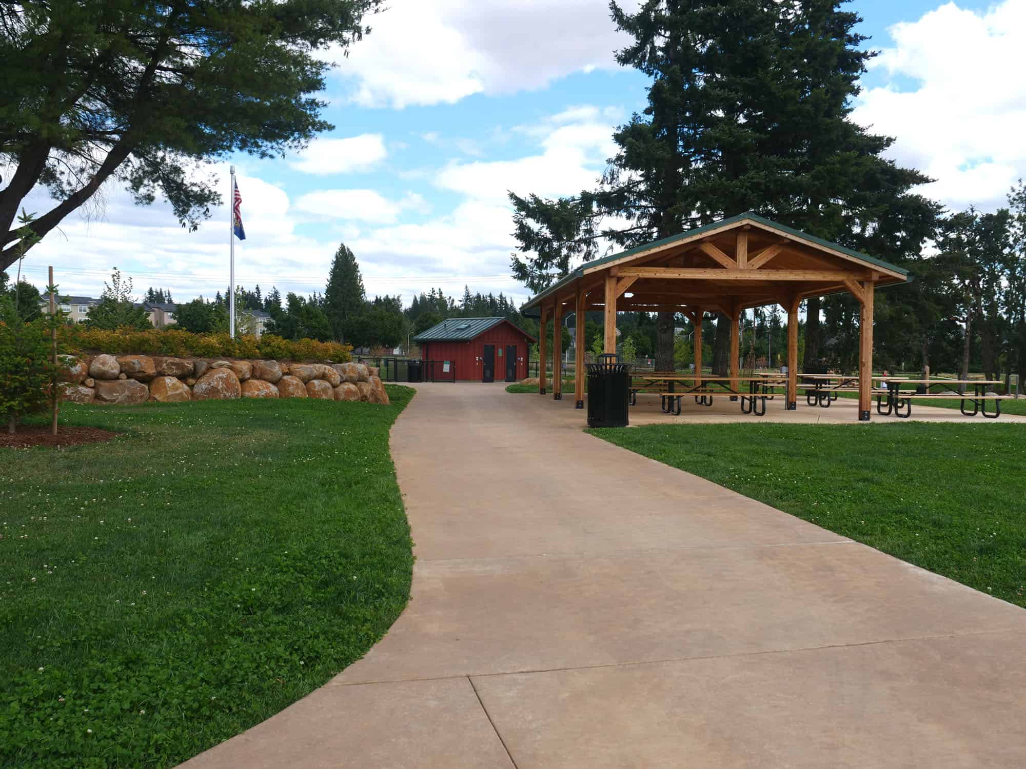 Park restroom and pavilion in northern oregon