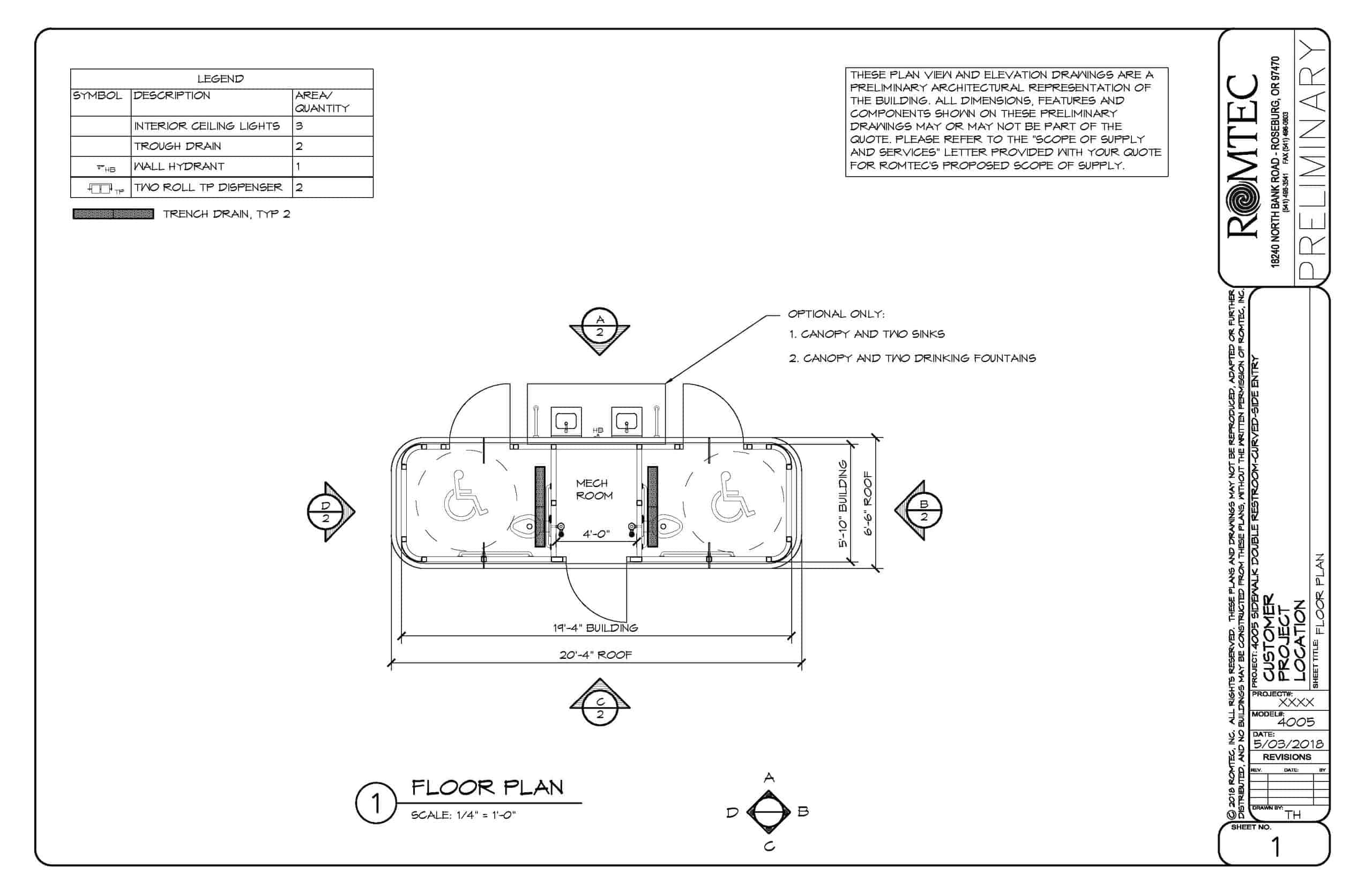 Plans for a Steel Sidewalk Restroom with Accessible Entrances