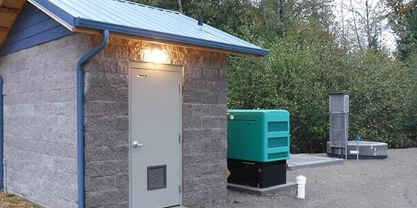 Small wastewater pump station building