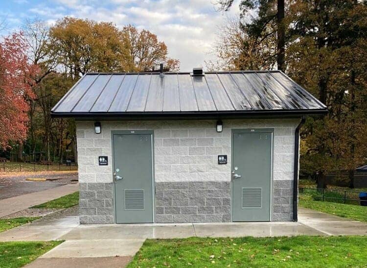 Multi-Colored Cement Block Exterior on Urban Park