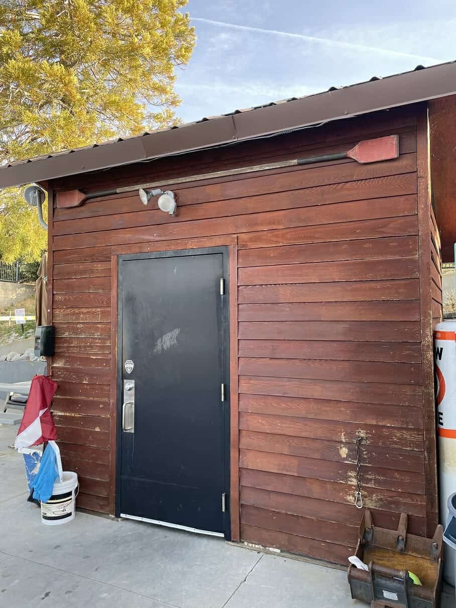 board and batten exterior on warming shelter