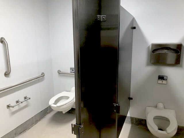 Indoor bathroom stalls at Luckett Field