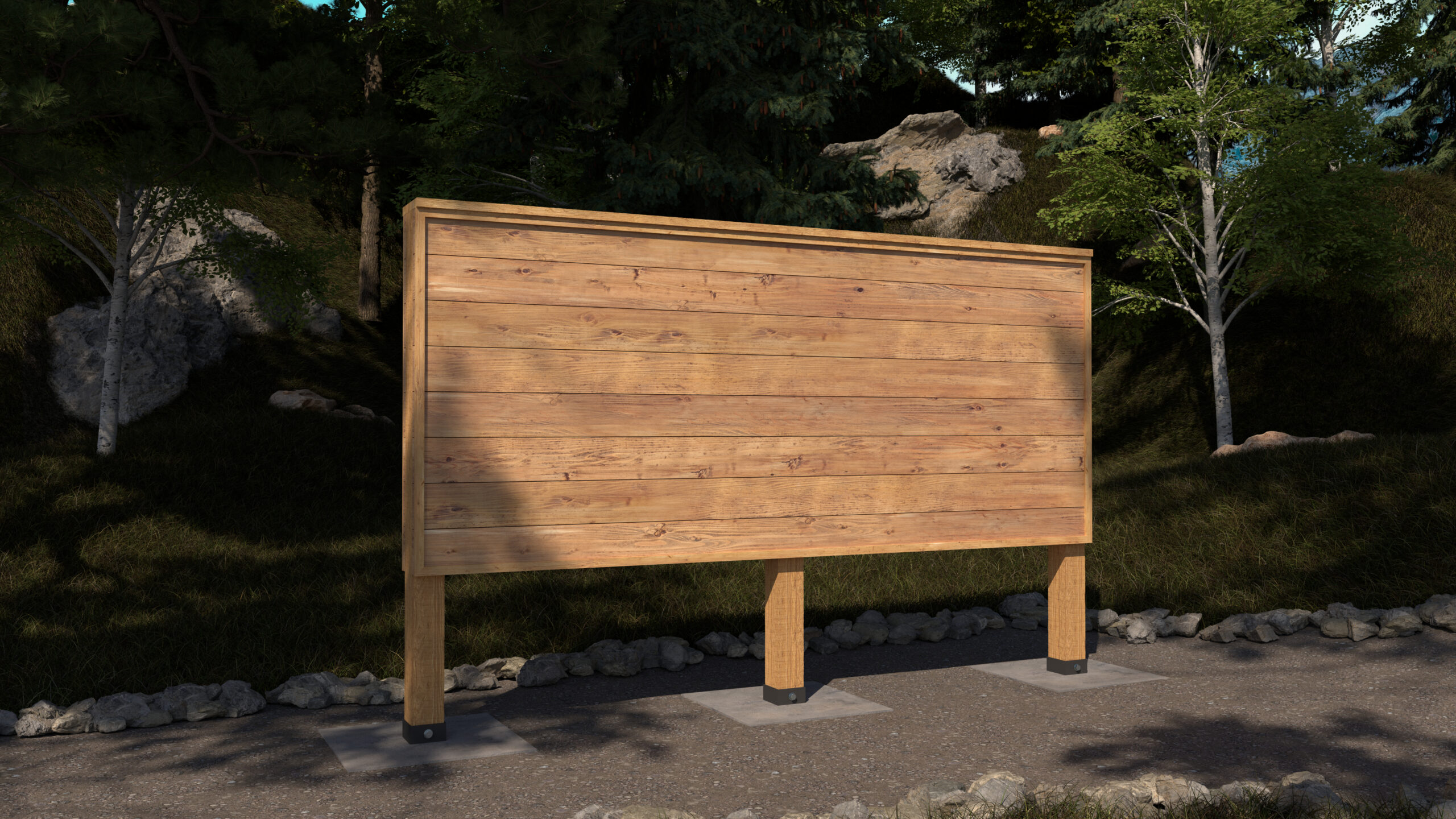 Wood Kiosk with Extended Backboard and Metal Roofing