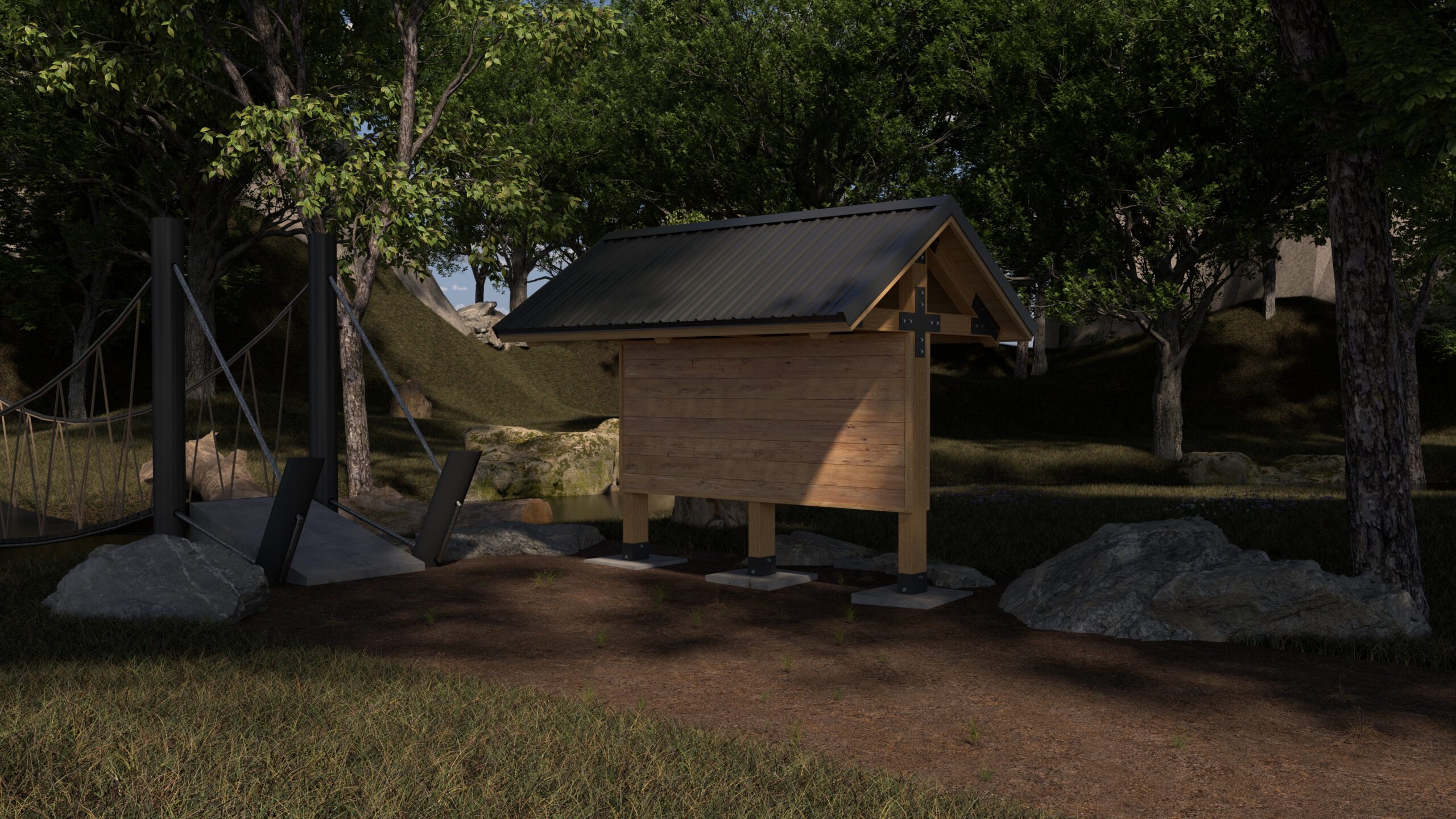 Two Post Wood Kiosk with Steel Posts